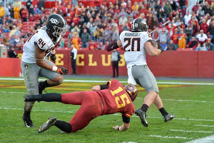 Malcolm Rodriguez (20) fourth quarter interception last season provided the game winning points against Iowa State 34-27.